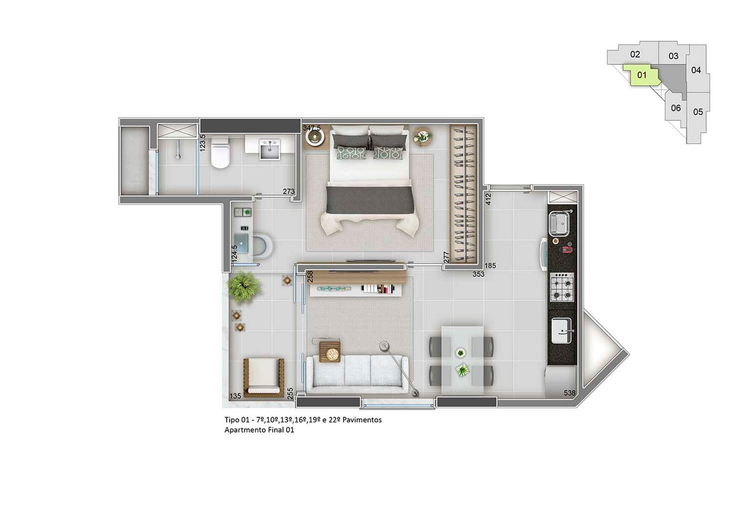 Apartamento Final 01 – 40m²