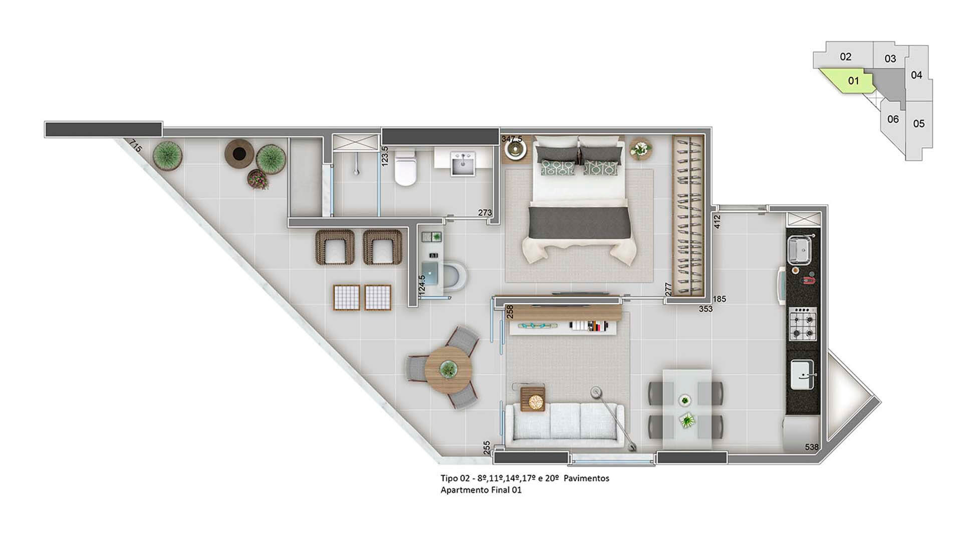 Apartamento Final 01 – 50m²